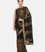 Black embroidered georgette saree with blouse
