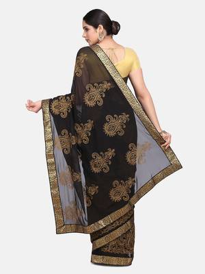 Black embroidered georgette saree with blouse 5