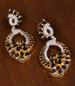Gold Plated Black Stone Embellished American Diamond Earrings 216ED142