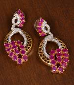 Gold Plated Ruby Stone Embellished American Diamond Earrings 216ED143