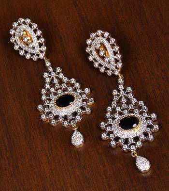 Gold Plated Black Stone Embellished American Diamond Earrings 216ED144 1