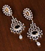 Gold Plated Black Stone Embellished American Diamond Earrings 216ED144