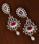 Gold Plated Ruby Stone Embellished American Diamond Earrings 216ED145