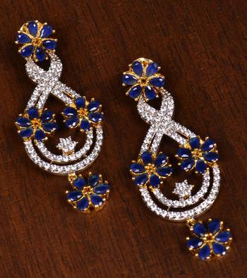 Gold Plated Sapphire Stone Embellished American Diamond Earrings 216ED146 1