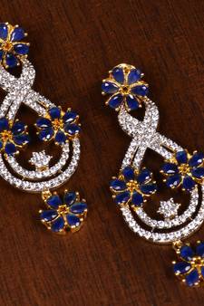 Gold Plated Sapphire Stone Embellished American Diamond Earrings 216ED146