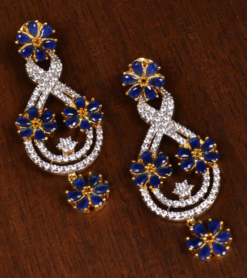 Gold Plated Sapphire Stone Embellished American Diamond Earrings 216ED146