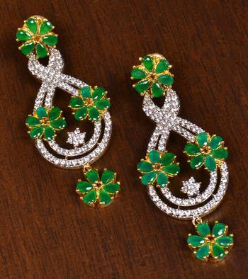 Gold Plated Emerald Stone Embellished American Diamond Earrings 216ED147 1