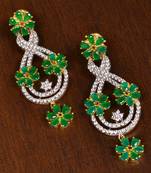 Gold Plated Emerald Stone Embellished American Diamond Earrings 216ED147