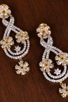 Gold Plated CZ Stone Embellished American Diamond Earrings 216ED149