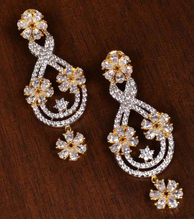 Gold Plated CZ Stone Embellished American Diamond Earrings 216ED149