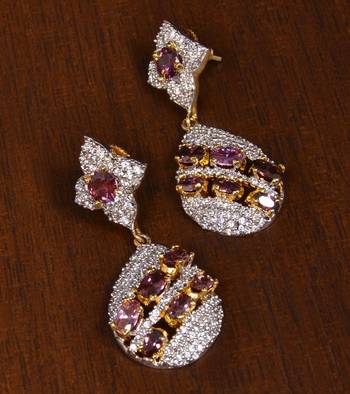 Gold Plated Stone Embellished American Diamond Earrings 216ED154 1