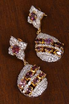 Gold Plated Stone Embellished American Diamond Earrings 216ED154
