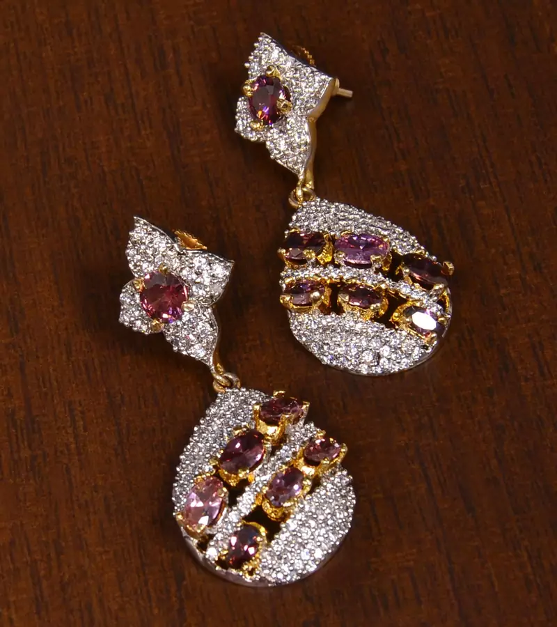 Gold Plated Stone Embellished American Diamond Earrings 216ED154