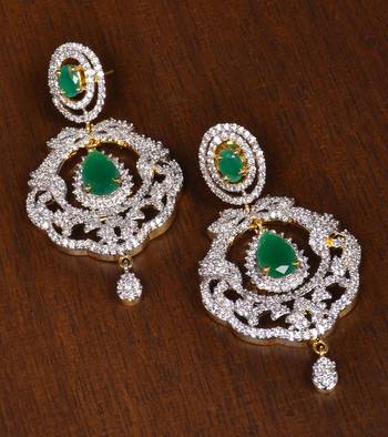 Gold Plated Emerald Stone Embellished American Diamond Earrings 216ED156 1