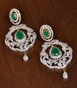 Gold Plated Emerald Stone Embellished American Diamond Earrings 216ED156