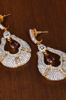 Gold Plated Stone Embellished American Diamond Earrings 216ED157