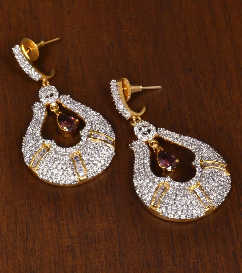 Gold Plated Stone Embellished American Diamond Earrings 216ED157