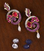 Gold Plated MultiColored Stone Embellished American Diamond Earrings 216ED159