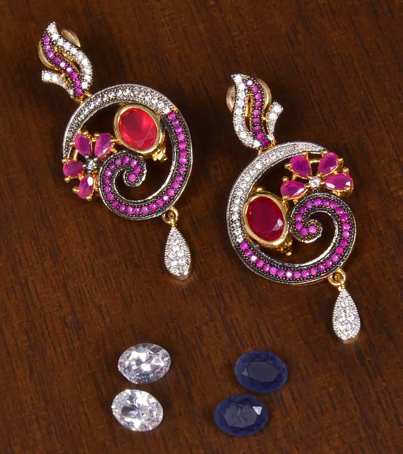 Gold Plated MultiColored Stone Embellished American Diamond Earrings 216ED159