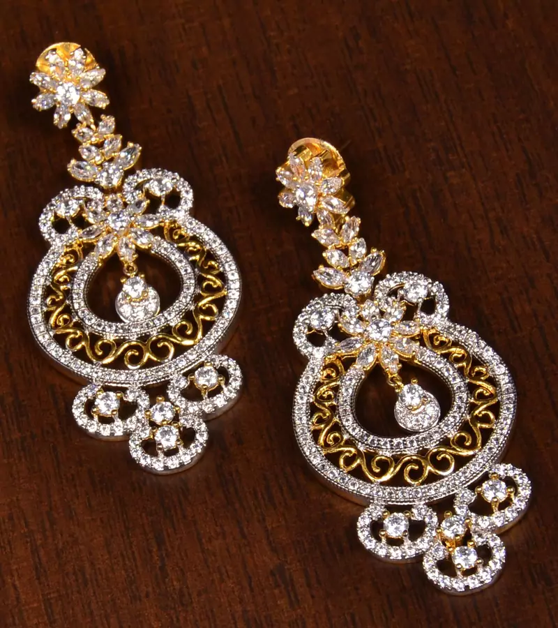 Gold Plated CZ Stone Embellished American Diamond Earrings 216ED160