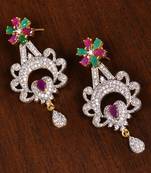 Gold Plated Ruby and Emerald Stone Embellished American Diamond Earrings 216ED161