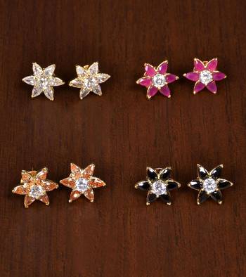 Gold Plated MultiColored Stone Embellished American Diamond Studs 216ED162 1