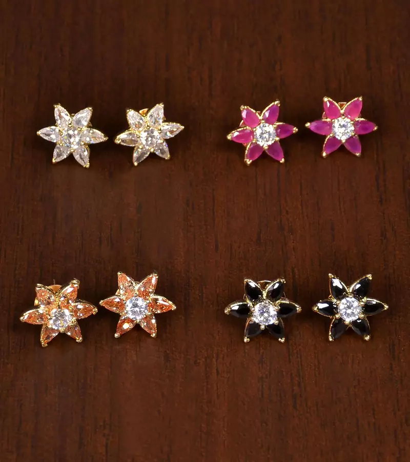 Gold Plated MultiColored Stone Embellished American Diamond Studs 216ED162