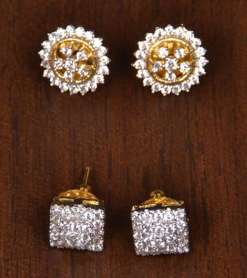 Gold Plated CZ Stone Embellished American Diamond Earrings 216ED166 1