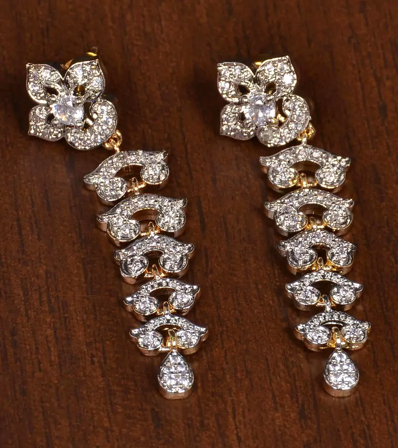 Gold Plated Stone Embellished American Diamond Earrings 216ED173