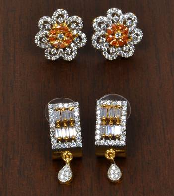 Gold Plated Stone Embellished American Diamond Earrings 216ED175 1