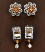 Gold Plated Stone Embellished American Diamond Earrings 216ED175