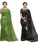 Iris Handloom Cotton Slub Zari Wex Batik Print saree