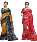 Iris Handloom Cotton Slub Zari Wex Batik Print saree