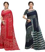 Iris Handloom Cotton Slub Zari Wex Batik Print saree