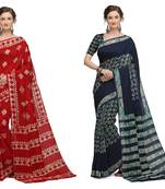 Iris Handloom Cotton Slub Zari Wex Batik Print saree