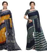 Iris Handloom Cotton Slub Zari Wex Batik Print saree