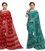 Iris Handloom Cotton Slub Zari Wex Batik Print saree
