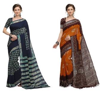 Iris Handloom Cotton Slub Zari Wex Batik Print saree 1