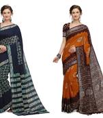Iris Handloom Cotton Slub Zari Wex Batik Print saree