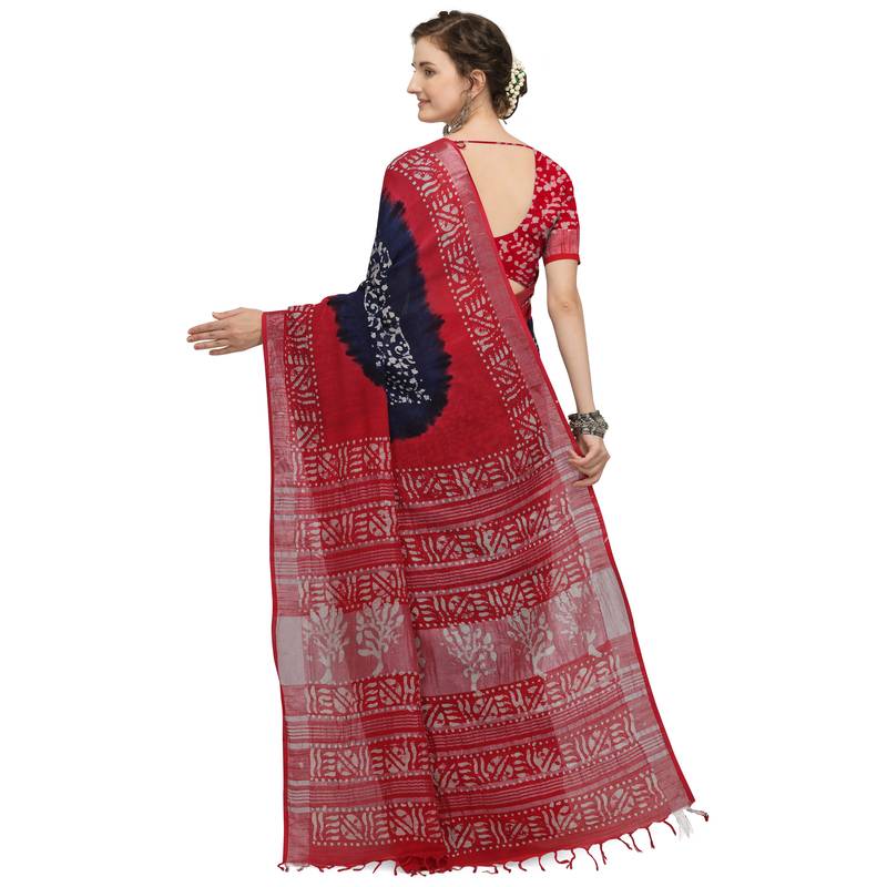 Iris Handloom Cotton Slub Zari Wex Batik Print saree