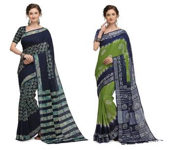Iris Handloom Cotton Slub Zari Wex Batik Print saree 1
