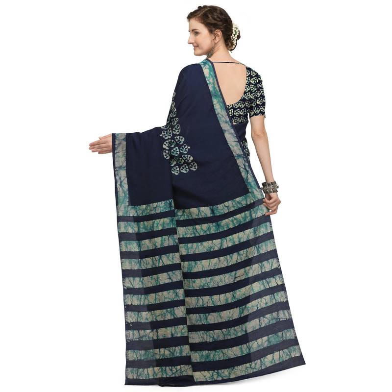 Iris Handloom Cotton Slub Zari Wex Batik Print saree