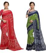 Iris Handloom Cotton Slub Zari Wex Batik Print saree