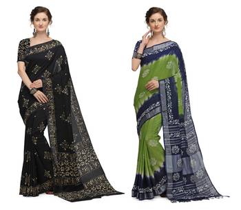 Iris Handloom Cotton Slub Zari Wex Batik Print saree 1