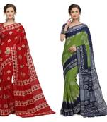 Iris Handloom Cotton Slub Zari Wex Batik Print saree