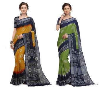 Iris Handloom Cotton Slub Zari Wex Batik Print saree 1