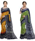 Iris Handloom Cotton Slub Zari Wex Batik Print saree