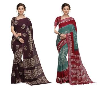 Iris Handloom Cotton Slub Zari Wex Batik Print saree 1