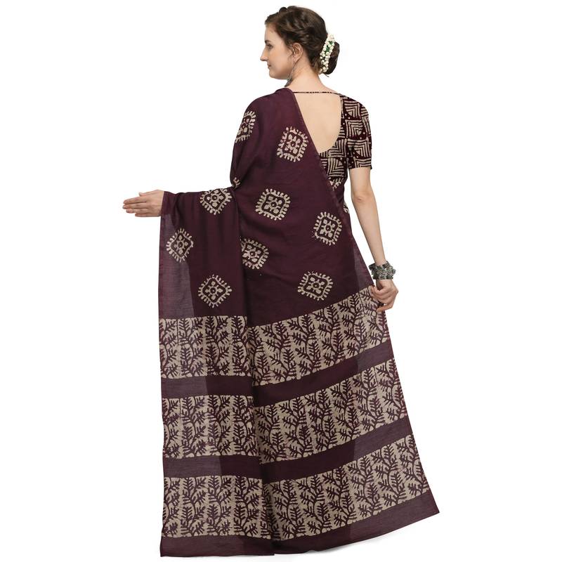 Iris Handloom Cotton Slub Zari Wex Batik Print saree