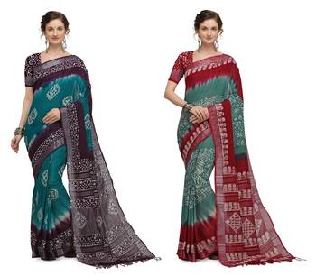 Iris Handloom Cotton Slub Zari Wex Batik Print saree 1